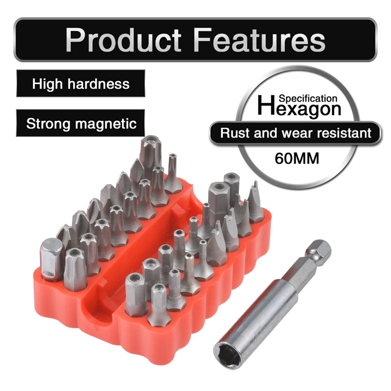 

32pcs Screwdrive Magnetic Bit Holder Drill Tools 1/4" Hex Shank Adjustable Power Driver Tools Set Magnetic Holder Extension Bit