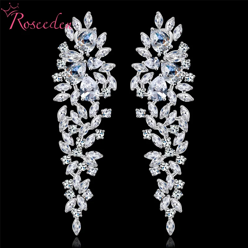 Fashion Charm AAA Cubic Zircon Leave Pendant Earrings For Women Bridal Wedding Party Earring Jewelry Gift RE3227