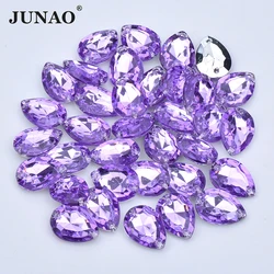 JUNAO 18*25mm 13*18mm Purple Color Drop Rhinestones Pointback Acrylic Strass Gems Sewing Crystal Stone For Jewelry Making