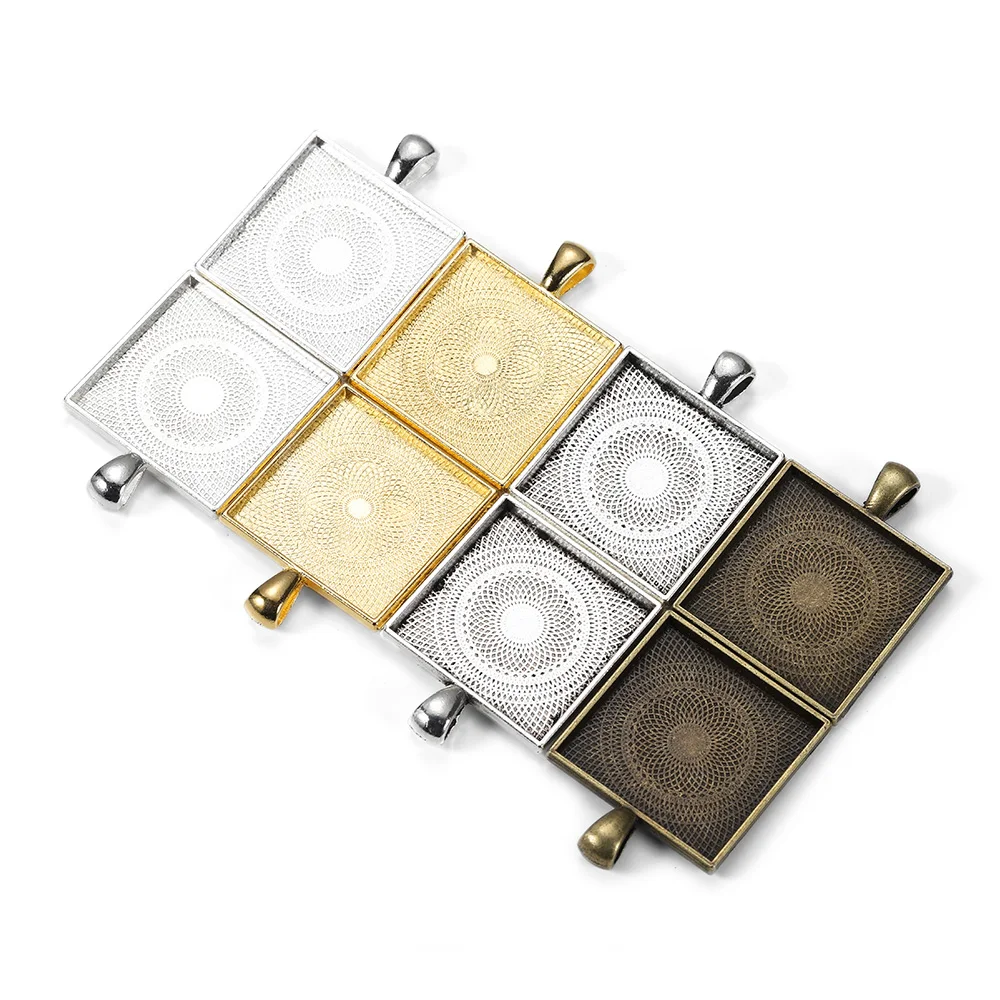 5pcs/lot Square Cabochons Bases Settings Pendant Bezel Trays Fit 25mm Glass Cabochon DIY Necklace Making