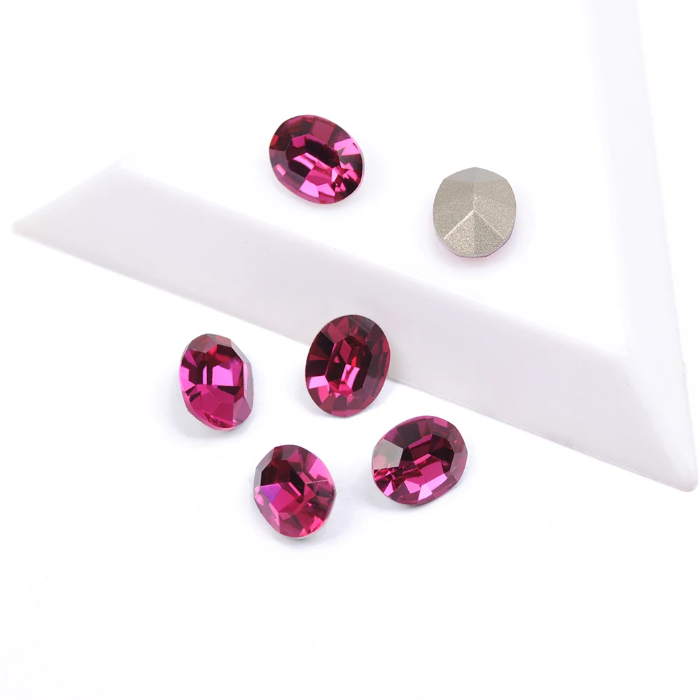 

Best Quality Fancy Rhinestone Fuchsia Color Oval Shape 6x8mm 8x10mm Rhinestones Beauty Glitter Stones For Nail Art Decorations