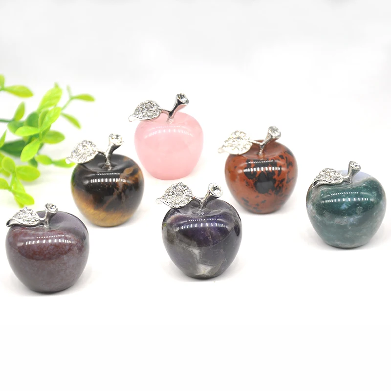 Natural Stones And Crystals Carved Mini Apple Figurine Room OrnamentHealing  Gem Collection Furnishing Decoration Christmas Gift