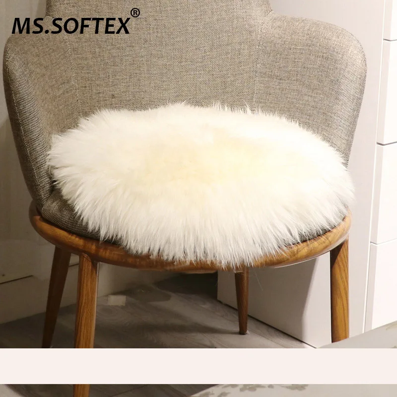 MS.Softex-Natural Sheepskin Seat Cushion, Real Sheep Fur Rug, Round Shape, Bedroom Decoration