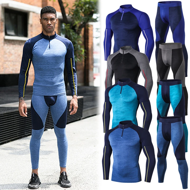 NEW High Collar Winter Mens thermal underwear thermo Long Johns Men Rashgard Shirt Leggings Warm Sport Compression Underwear