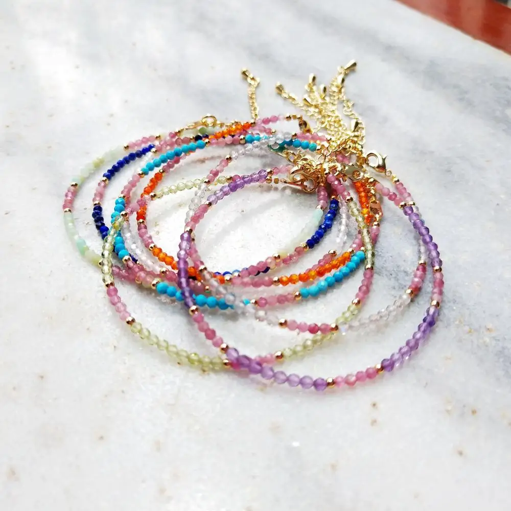 Lii Ji Multi Color Bracelet Natural Stone Lapis lazuli Peridot Labradorite Pink Tourmaline Dyed Turquoise Bracelet 1pcs