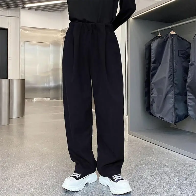 Men's Straight Tube Woolen Trousers Winter New Thickened Solid Color Korean Fashion Neutral Simple Large Size Sports Trousers