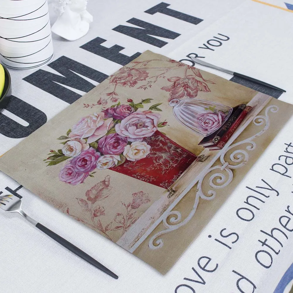 Vintage Flower Table Placemats 42*32Cm Coaster Set Retro Decorations For Home Drink Coasters Under Cup Pad Mat For Plates