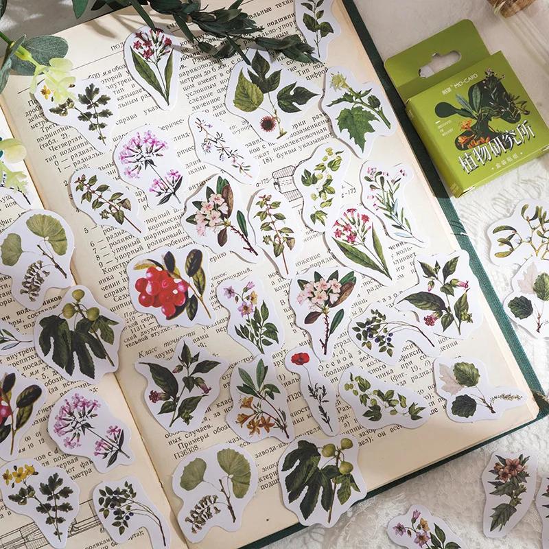 46 Pcs Kawaii Paper Sticker Set Natural Botany Plants Flowers Stationery Stickers Adhesive Decoretive Label For Scrapbooking Art