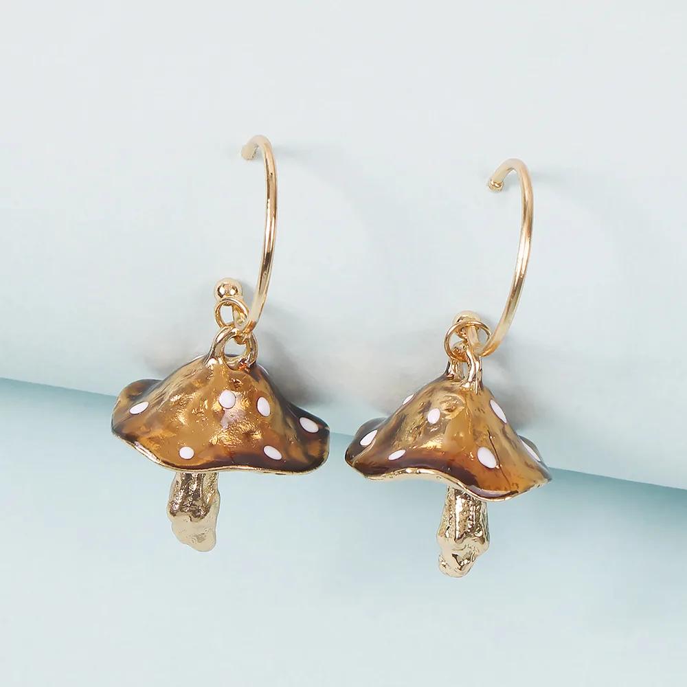 Cute Earrings For Women Korean Mushroom Dangle Earrings Trendy Enamel Pink Purple Green Accessories For Gifts Statement Jewelry