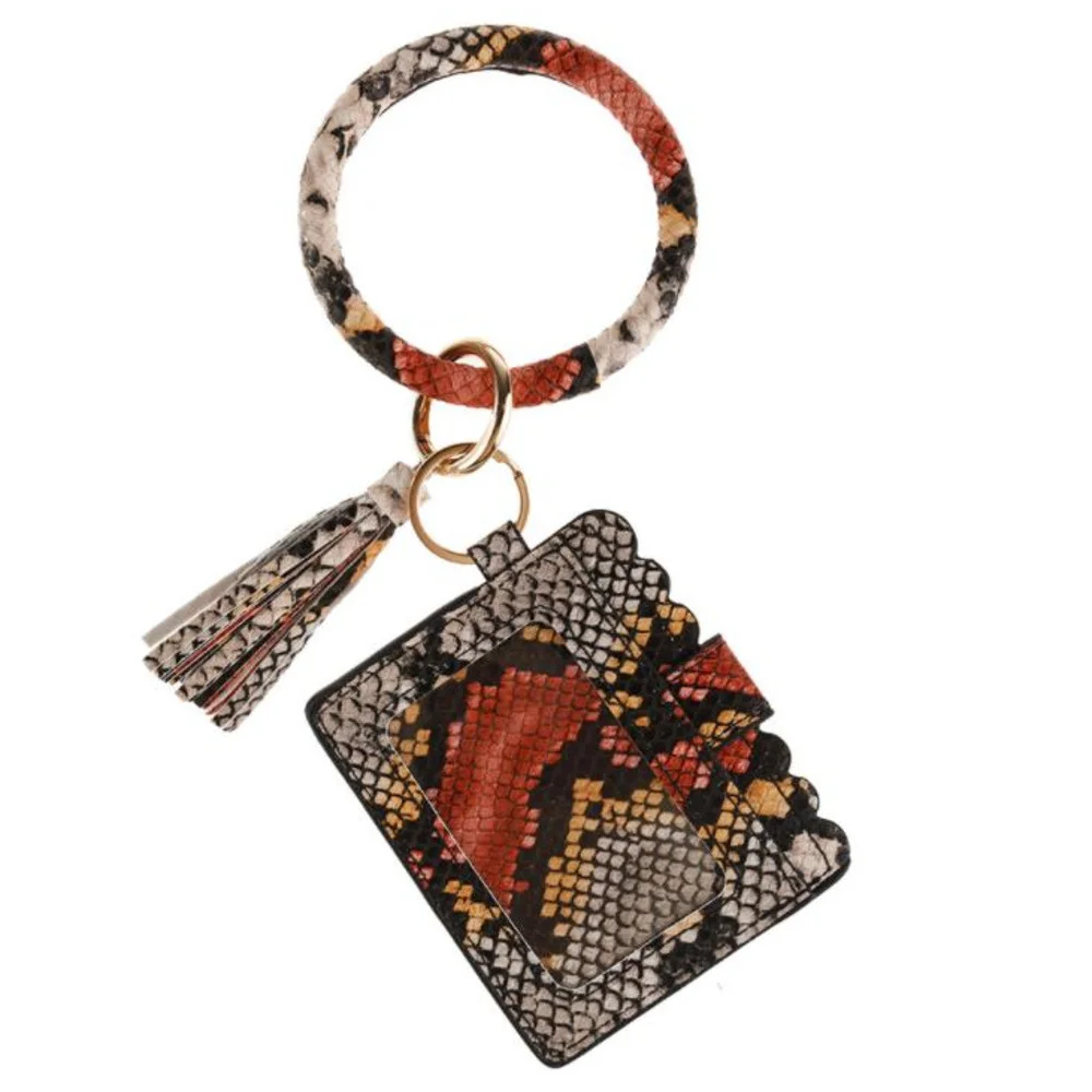 

PU Leather Bracelet Keychain Wallets Credit Card Tassels Bangle Key Ring Holder Wristlet Handbag Lady Accessories