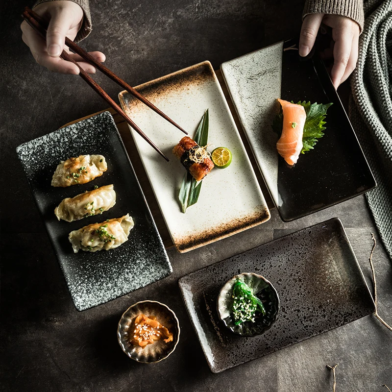 

Japanese Creative Western Food Plate Rectangular Ceramic Plate Beef Plate Sushi Plate Flat Plate Cutlery