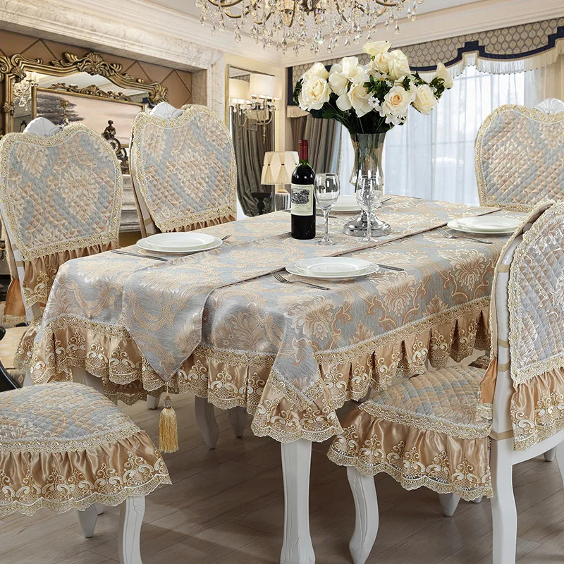High-end Linen Lace Table Cloth Table Flag Chair Cover High quality Embroidery Jacquard Rectangle European Kitchen Table Cover A 2