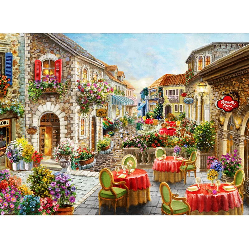 Street cafe scenery  oil painting Art Needlework 14CT Canvas Unprinted Handmade Embroidery Cross Stitch Kits DIY Home Decor