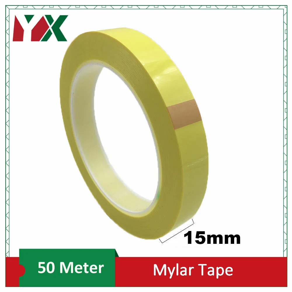 YX Taśma izolacyjna Mylar o szerokości 15 mm, owijka do transformatora, silnika, cewki, przewodu 50 metrów/rolka Żółta 1 SZTUK