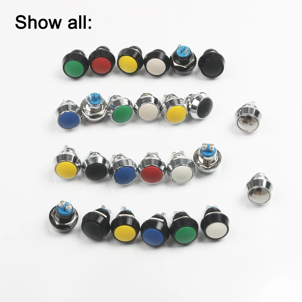 12mm waterproof Momentary 1NO domed push button switch pin/screw terminal reset button Alumina black button on-off micro switch