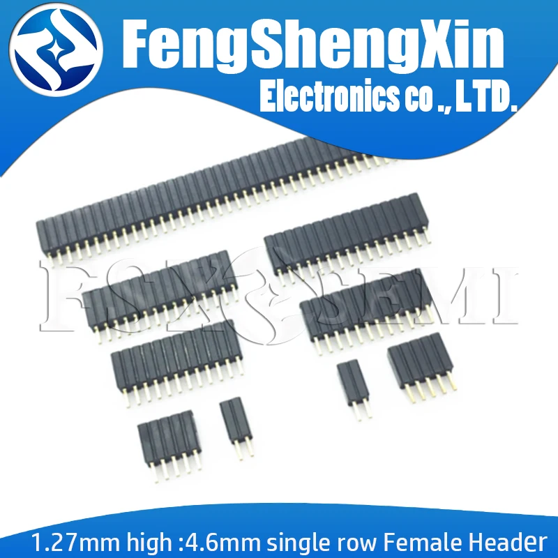 10PCS 1.27mm single row Female Header PCB Board Connector Pinheader 1*3/4/5/6/7/8/9/10/12P-40P Plastic height 4.6mm