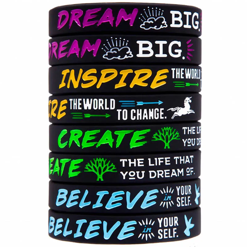 1Pc Dream Inspire Create Believe Inspirational Bracelets Motivational Messages Silicone Wristbands Ladies Size Holiday Jewelry