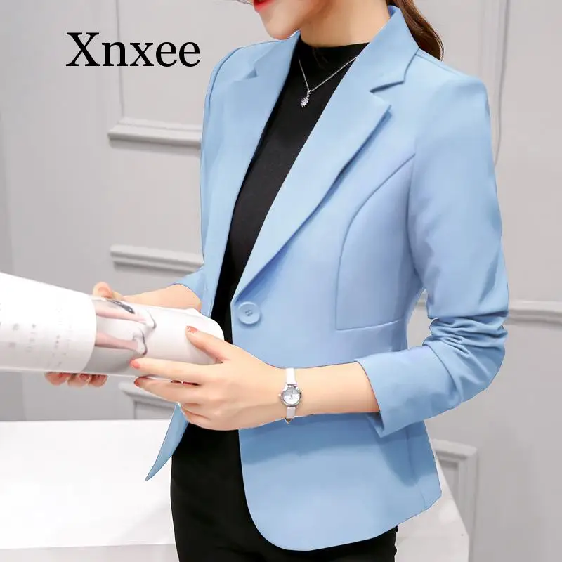 Doanh Nhân Lịch Lãm Áo Khoác Nữ Phong Cách Công Sở Chính Thức 2020 Phụ Nữ Full Tay Làm Áo Khoác Blazer Nữ Áo Khoác Thường 6 Màu Xanh Da Trời