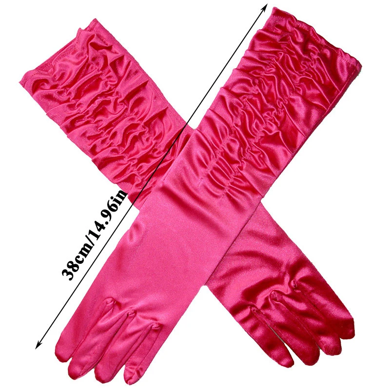 Women\'s Party Formal Gloves Solid Color satin Long Full Finger Mittens For Event Activities Long Gloves Red White Rose Color