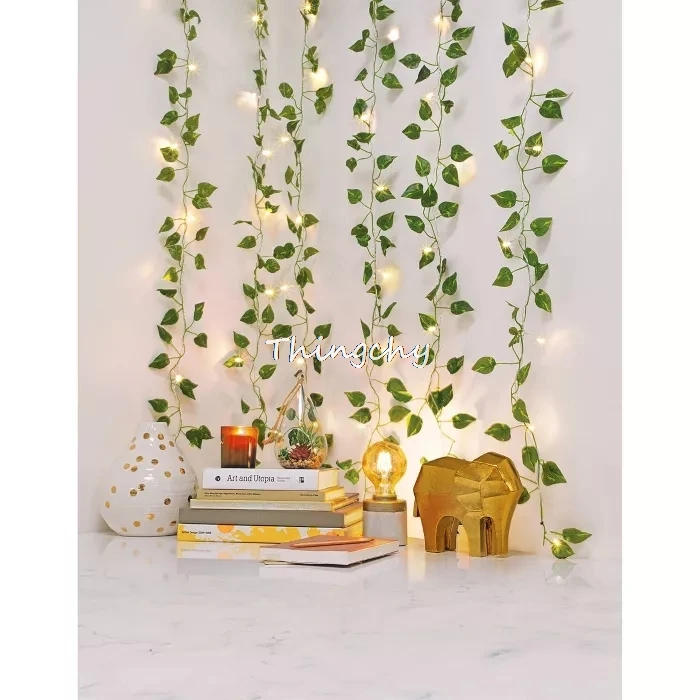 3X2M 12Pcs Künstliche Ivy Girlande Gefälschte Pflanzen Vine Hänge Garland Blatt Mit 200Led String Lichter Hause Schlafzimmer Party Wand decor