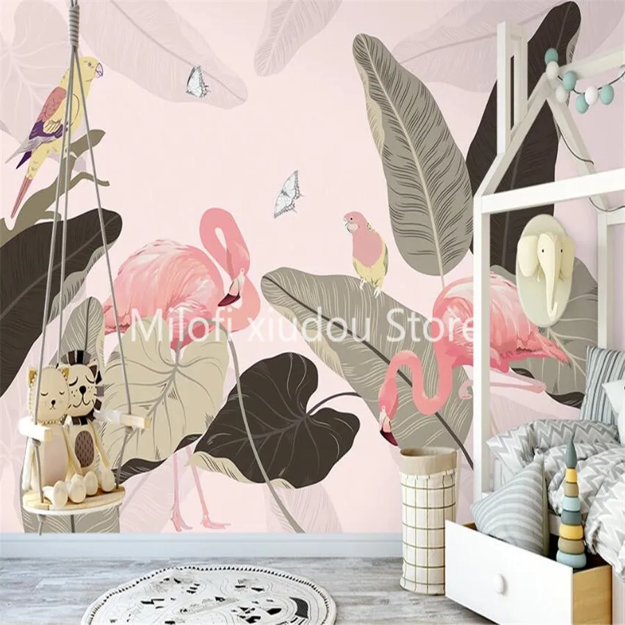 

Milofi custom 3D wallpaper mural hand-painted Nordic Southeast Asia flamingo living room bedroom background wall decoration wall