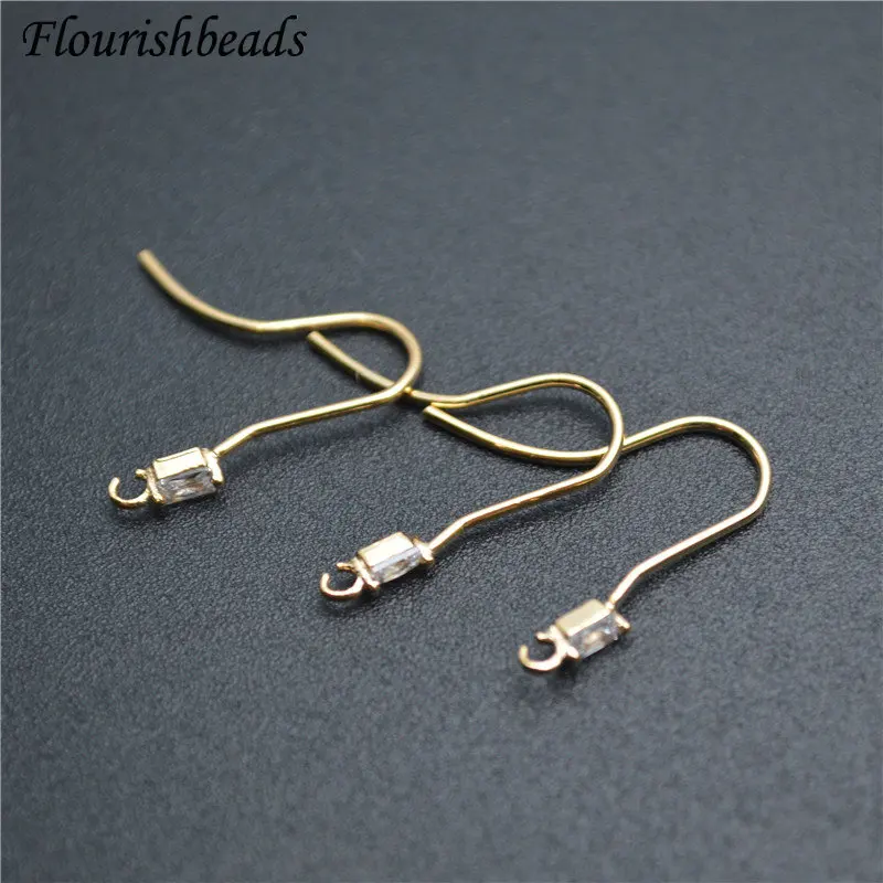 Concise Style Anti-rust Paved Squre CZ Zircon Beads Metal Earrings Hooks Fashion Jewelry Findings DIY Meterials 50pcs Per Lot