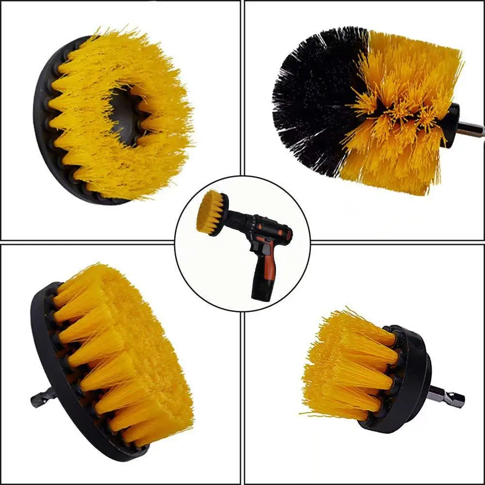 3/4Pcs Electric Scrubber Brush Drill Brush Kit Plastic Round Cleaning Brush Tool for Carpet Glass Car Tires Nylon Brushes