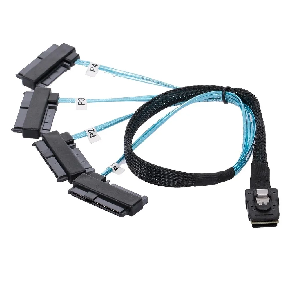 Chenyang Internal 36 Pin Mini SAS SFF-8087 Host to 4 SFF-8482 Target SAS Hard Disk and SATA Power Cable 100cm