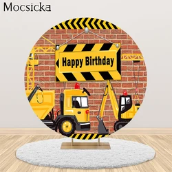 Mocsicka Excavator Dump Truck Construction Round Background Birthday Party Decoration Banner Photography Photo Props