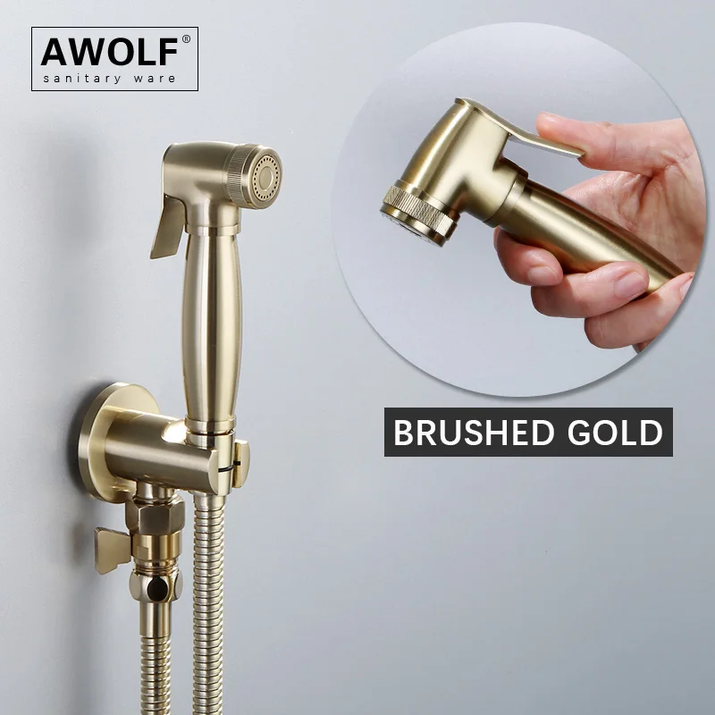 

Solid Brass Brushed Gold Handheld Toilet Bidet Sprayer High Presssure Douche kit Shattaf Shower head Faucet Tap AP2268