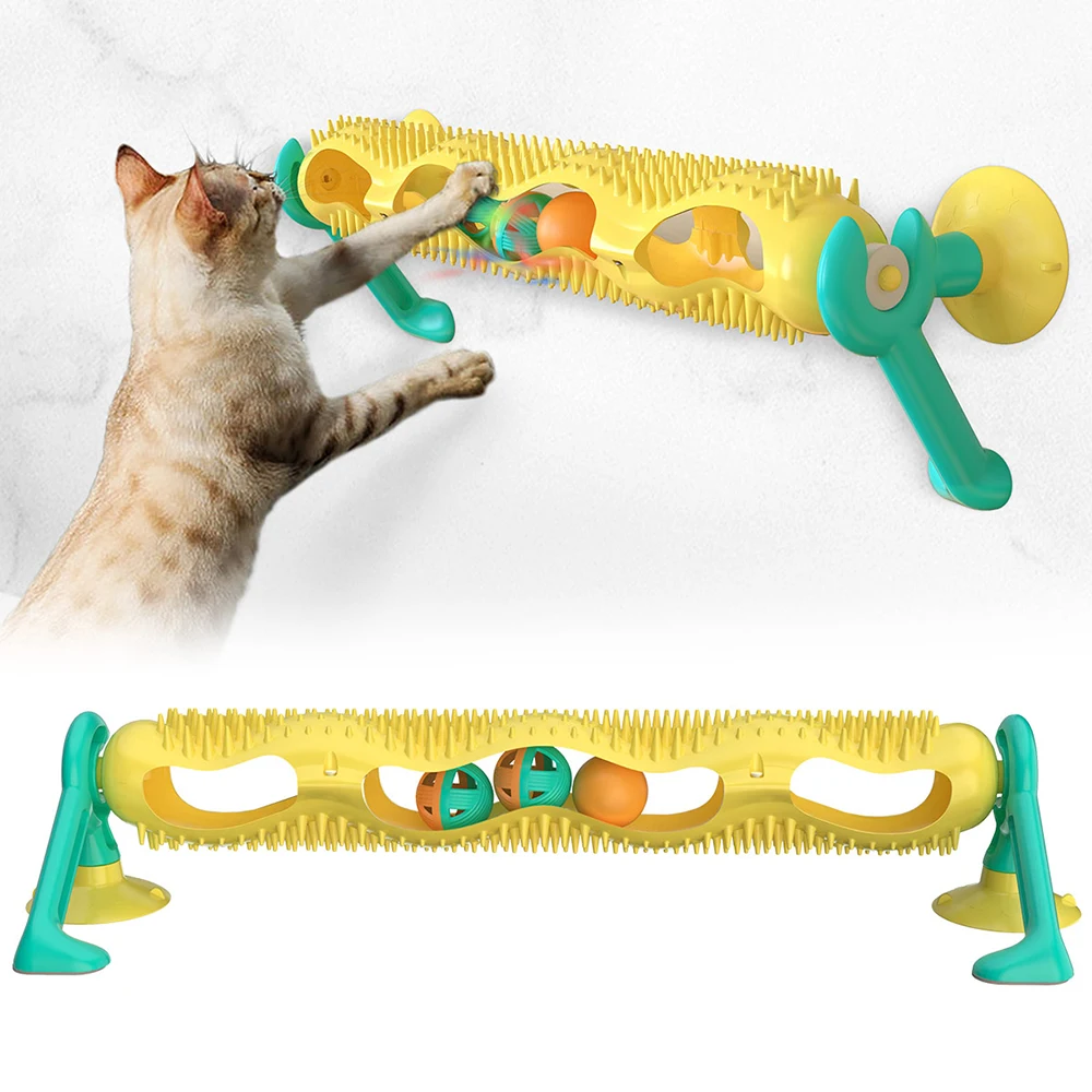 

Puzzle Cats Toys Track Window Sucker Toy Ball Funny Cat Scratcher Pets Interactive Tease Cat Toy Interactive Pet Pingpong Toy