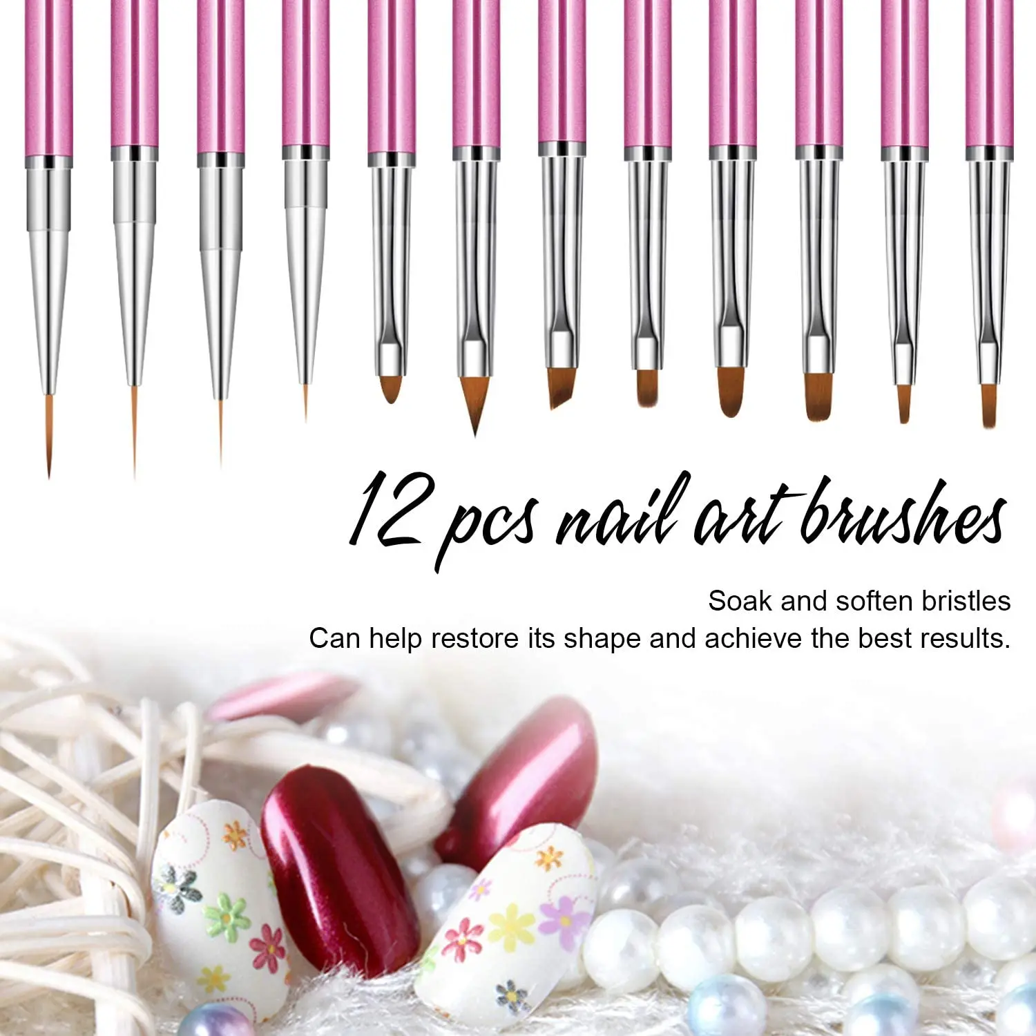 12 Pcs Nail Art Brush Set Nail Art Painting Drawing Pen Builder Flat Gradient Line UV Gel Acrylic Tips Design Manicure Tools