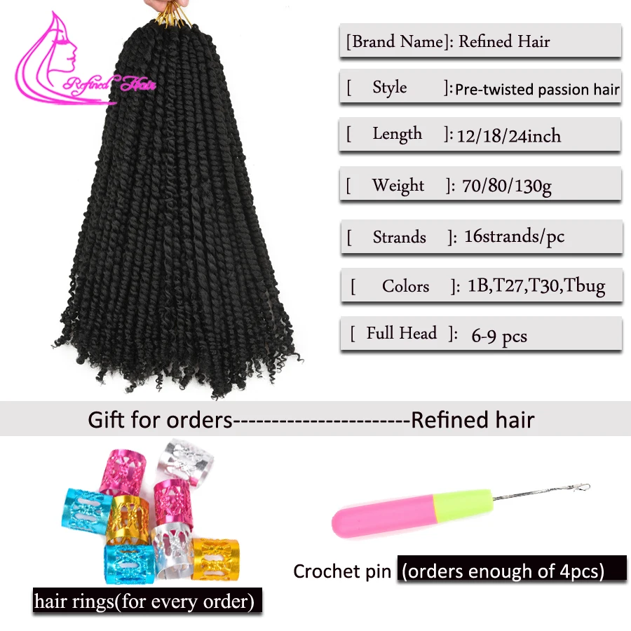 Passion Twist Hair Pre-looped Fluffy Crochet Braids Ombre Synthetic Braiding Hair Extensions 3D Bomb Twist For Woman Girls