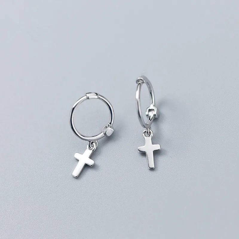 Boucles d'oreilles croix en argent regardé 100% pour femmes, 925 argent massif, petites boucles d'oreilles pendantes pour jeunes filles, cadeau pour adolescents, mode