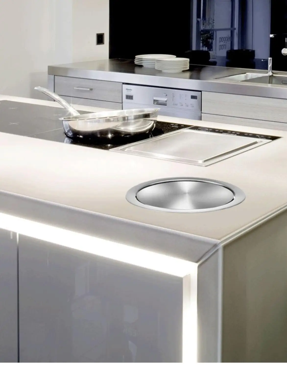 Kitchen Countertop Decoration Cover, Stainless Steel Flap Lid, Trash Bin Cover, Recessed Built-in Balance Counter Top