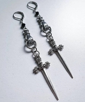 Hand or Moon Sword Earrings - Sword Earrings - Crescent Moon Earrings - Mystic Jewelry - Weird Earrings - Goth Earrings