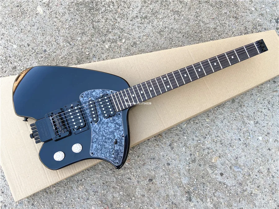 High quality customized version of headless 6-string electric guitar black personality shape can be customized free shipping