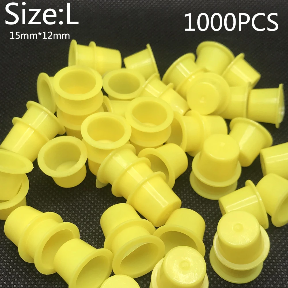 100/500PCS Plastic Yellow  Large Medium SmaL Tattoos Color Cup Accessories Number Permanent Makeup Tattoo Ink Cups Pigment Caps