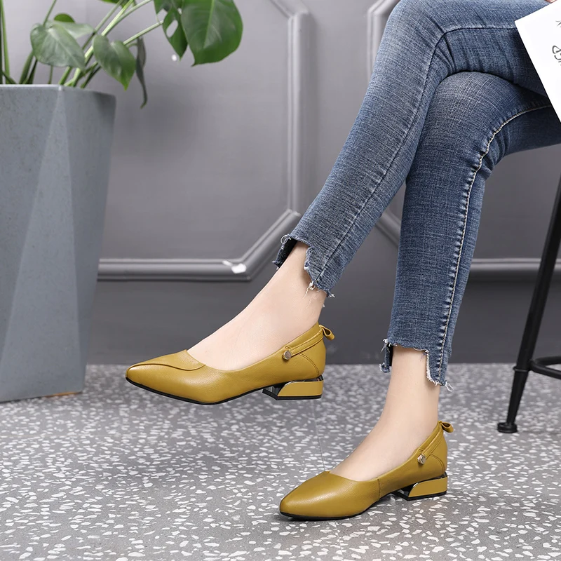 GKTINOO Brand Shoes Thick Heel Ladies Pumps Genuine Leather Pointed Toe Colorful Square Heels Party Handmade Shoes Women