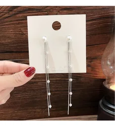 2024 New Trend Simulated Pearl Women's Long Earrings White Round Pearl Wedding Pendant Earrings Korean Fashion Jewelry Earrings