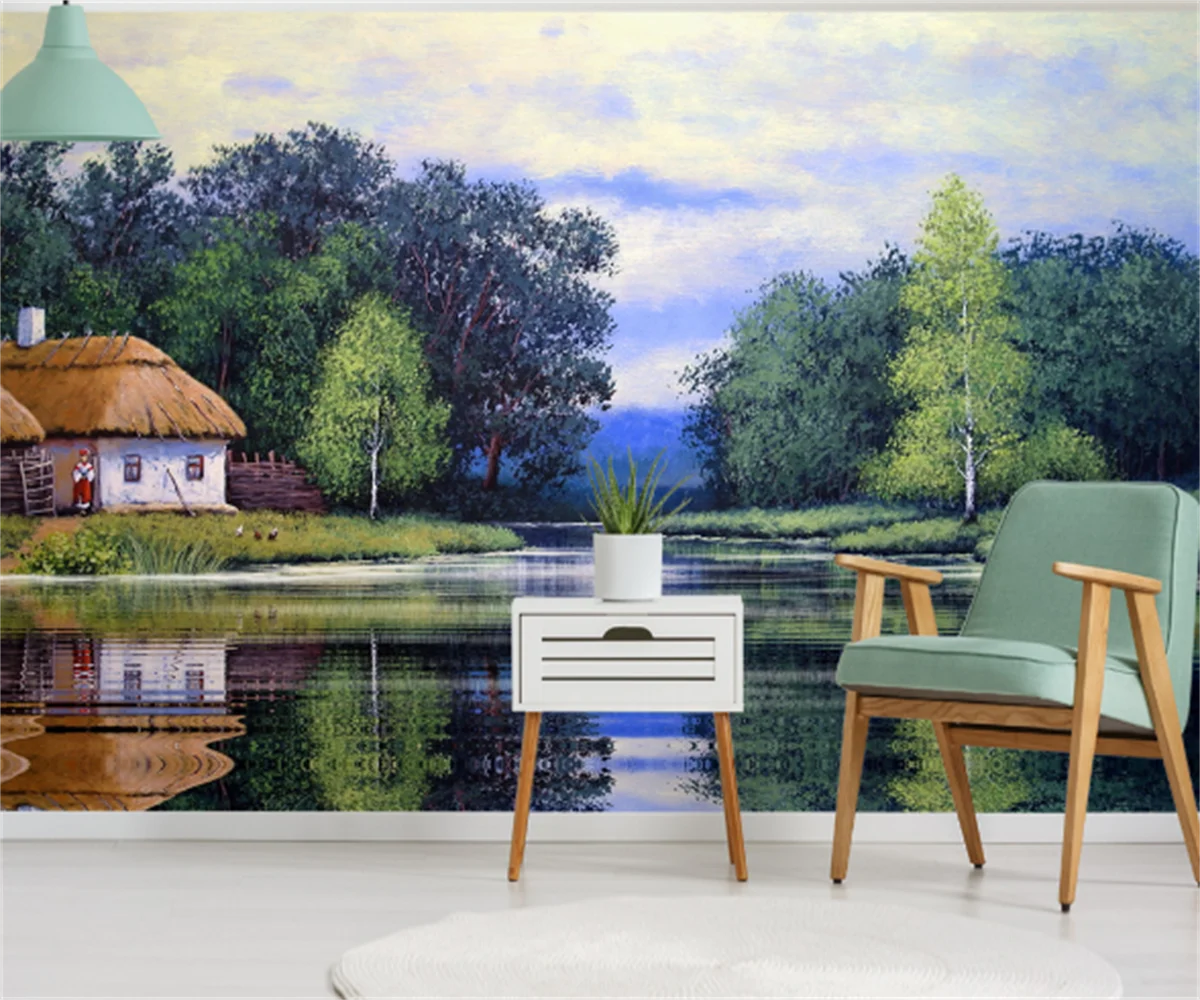 

Customize any size 3D fresh nordic swan bird pond willow willow leaf background wall painting mural wall sticker