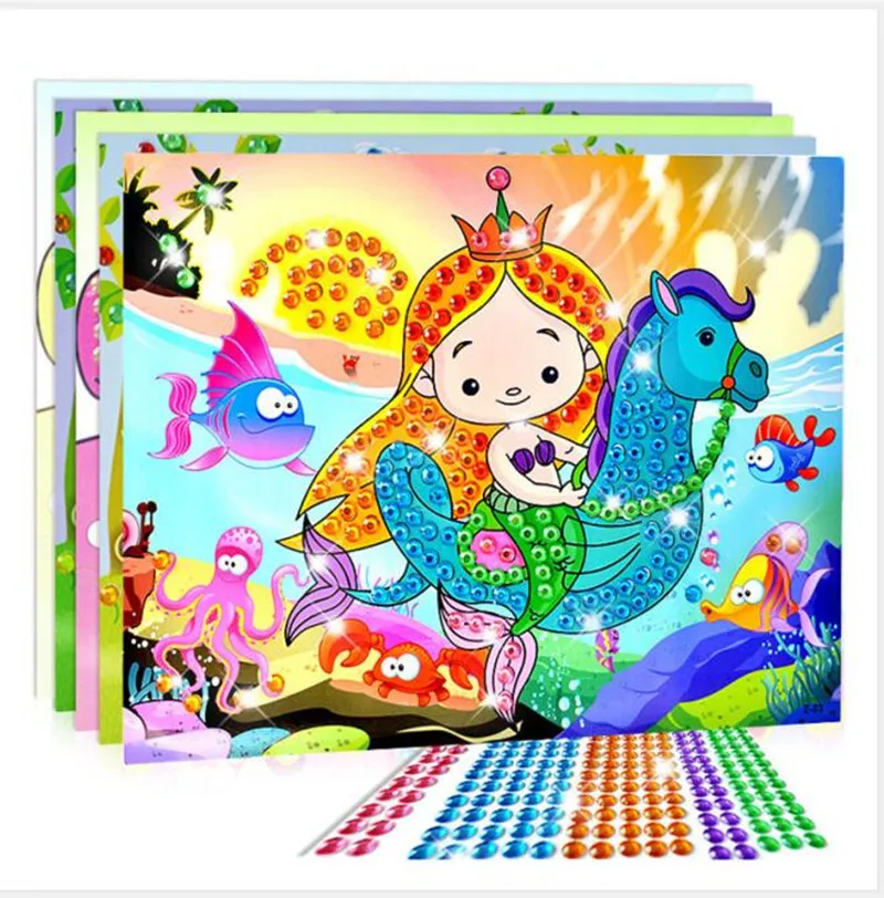 2pcs/set Art crafts diy toys Cartoon Diamond Sticker kids handicraft DIY Puzzle Education Toy for children girls boys award gift