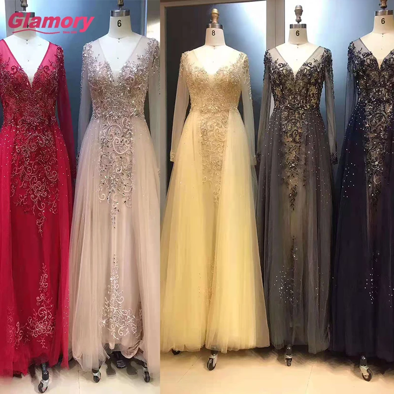 Elegant Long Sleeve Evening Dress Boutique Fashion Women Beaded Mermaid Prom Gown