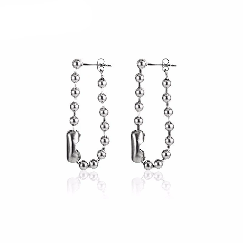 Stainless Steel Bead Chain Creative Design Front Rear Suspension Temperament Female Jewelry Drop Earrings