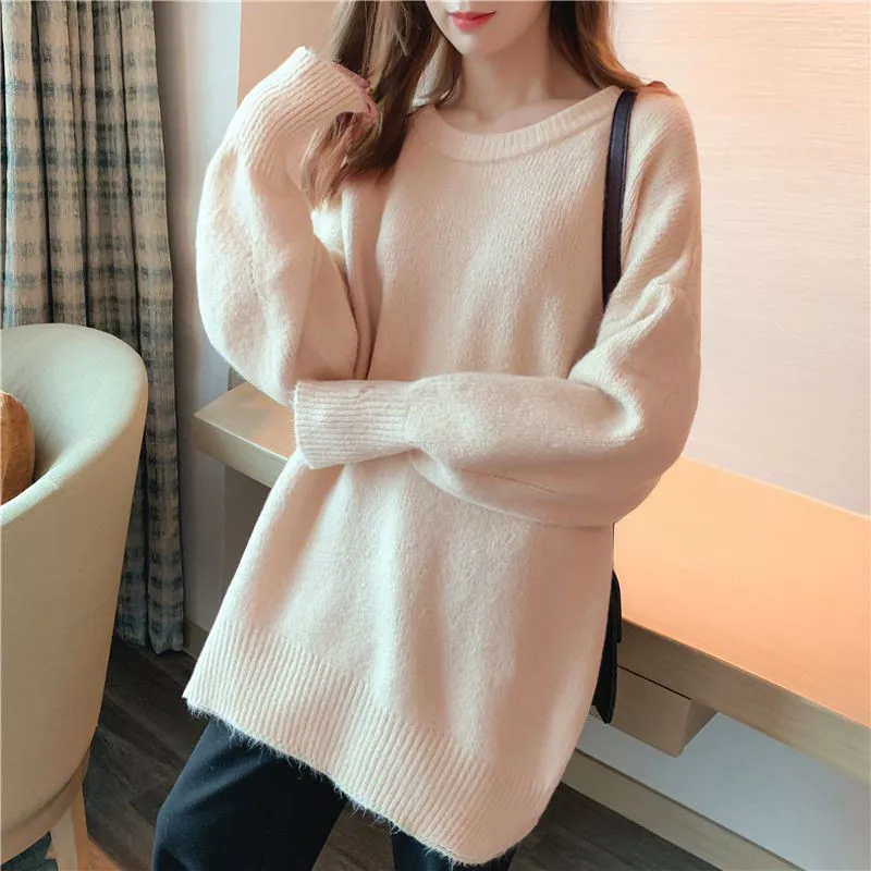 Women Sweater O-Neck Long Sleeve Kintted Loose Sweater Gray Pullover Femme jumper Plus Size Spring Autumn