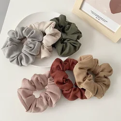 New Autumn Winter Women Warm Knitted Big Hair Scrunchies Solid Soft Vintage Hair Gums Striped Fabric Rubber Bands For Hair Bun