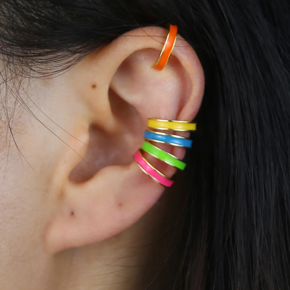 1 piece no pierced round circle colorful Neon enamel ear cuff earring for women wholesale