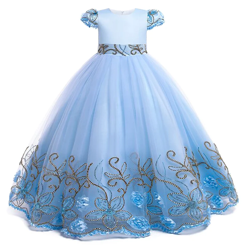 Girls\' Dress 2024 New Embroidered Lace Long Princess Dress Carnival High end Wedding Dress Ball Evening Dress 4-12 Years Old