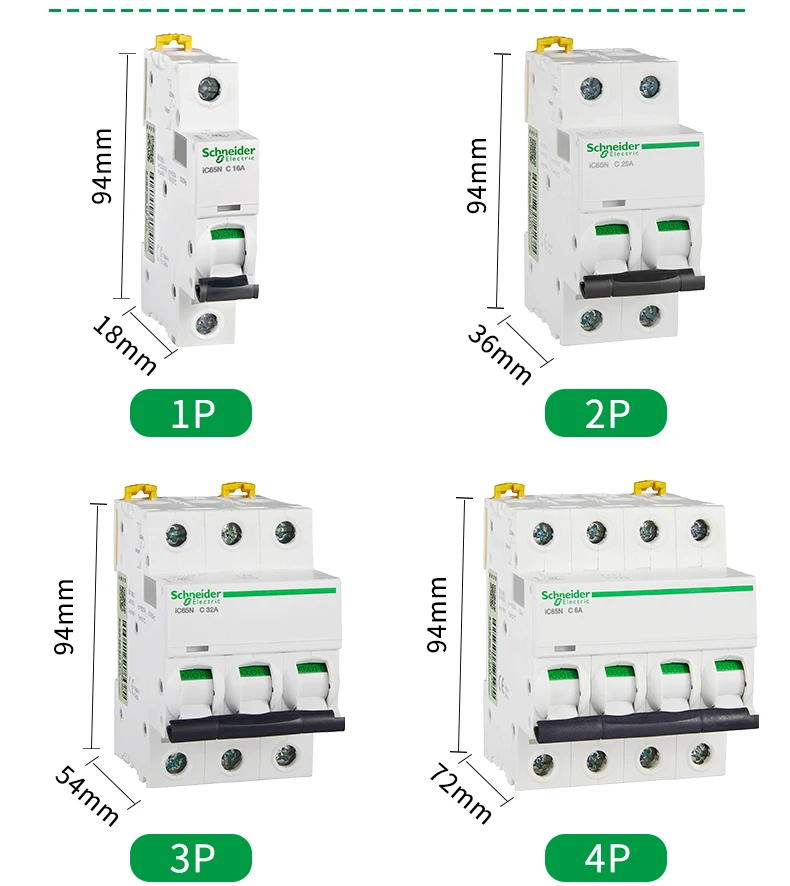 Schneider electric Mini Circuit Breaker iC65N 1p 2p 3p 4p C type 1A 2A 4A 6A 10A 16A 20A 25A 32A 40A 50A 63A Circuit Breaker MCB