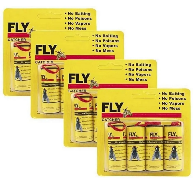 16Pcs Fly Sticky Paper Strip Strong Glue Double Sided Flies Paper Strips Flying Insect Bug Mosquitos Catcher Roll Tape